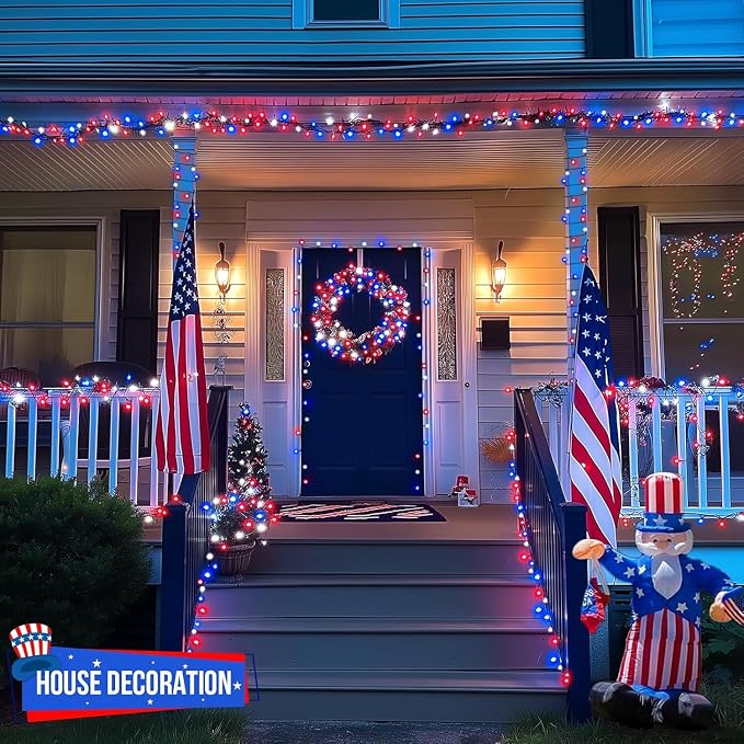 JMEXSUSS 200 LED 66ft Red White and Blue Lights Outdoor, Expandable Waterproof - Image 4