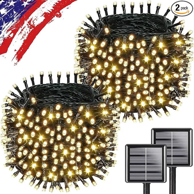 Upgrade 2Pack 500LED Solar String Lights Outdoor Waterproof, 180FT Solar Lights by KAQ