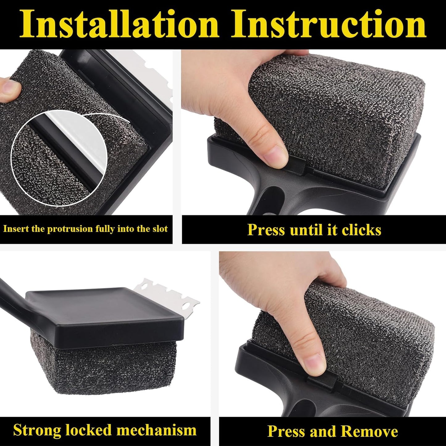 Grill Brush Bristle Free, 4 in 1 Grill Brush for Outdoor Grill with Replaceable Cleaning Head, Extra Long Safe Steam Grill Cleaner Brush with Scraper for Cast Iron, Stainless-Steel Grates