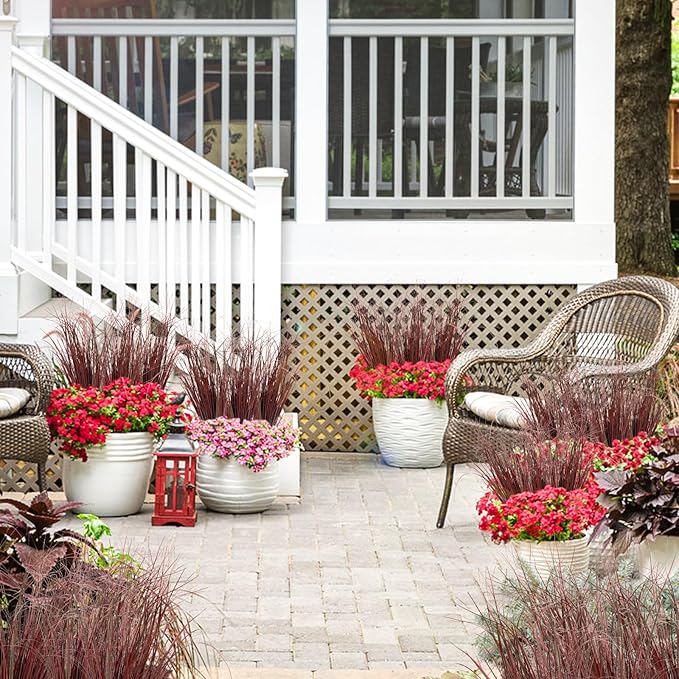 48Pcs Artificial Grass Plants, Faux Shrubs Wheat Grass, Artificial Tall Grasses Fake Plants for Outdoor Decor,Artificial Greenery Stems Weed for Room Indoor Home Decor（Red）