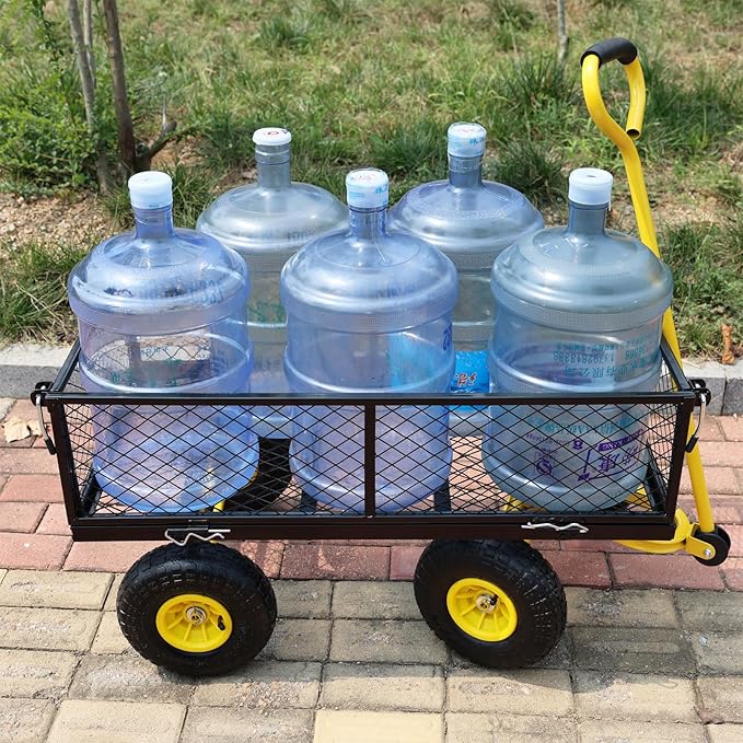 Steel Garden Cart 400 lbs Capacity with Removable Steel Mesh Sides to Convert into Flatbed, Utility Metal Wagon 180°Rotating Handle Multi-Purpose