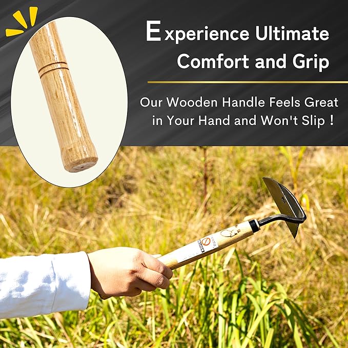Premium Japanese Weeding Sickle Hand Hoe for Gardening - Ideal for Planting, Plowing, Digging & More - Durable, Ergonomic Design, and Sharp Blade for Effortless Work