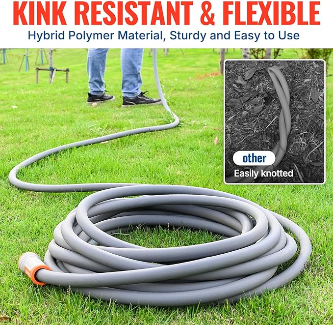 YAMATIC Heavy Duty Garden Hose 5/8 in x 30 ft with Swivel Handle, Super Flexible Water Hose, All-weather, Lightweight, Burst 600 PSI, Grey