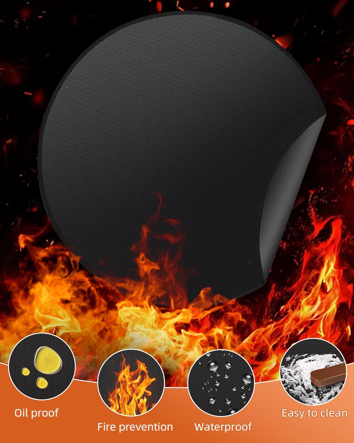 Round BBQ Grill Mat, 36 inches Double-Sided Fireproof Pad for Indoor Outdoor Grilling 4-Layer Oil-Proof Waterproof Protector for Deck Patio