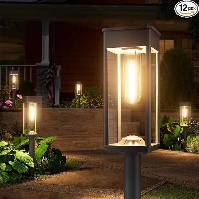 12 Pack Bright Solar Pathway Lights Outdoor, IP65 Waterproof Auto On/Off Solar by NEWMESSI