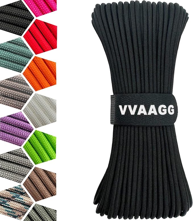 VVAAGG 1000 Black Paracord Rope 100FT Utility Nylon Heavy Duty 12 Strand by ParacordSpecialist