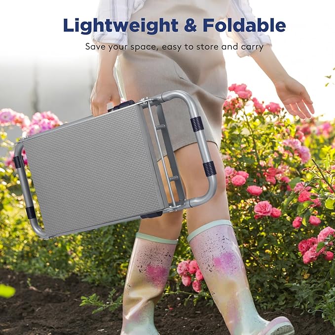 Upgraded Garden Kneeler and Seat with Thicken & Widen Soft Kneeling Pad, Heavy-Duty Foldable Garden Stool with Large Garden Tool Bag, Portable Garden Bench Gardening Gifts for Women, Seniors