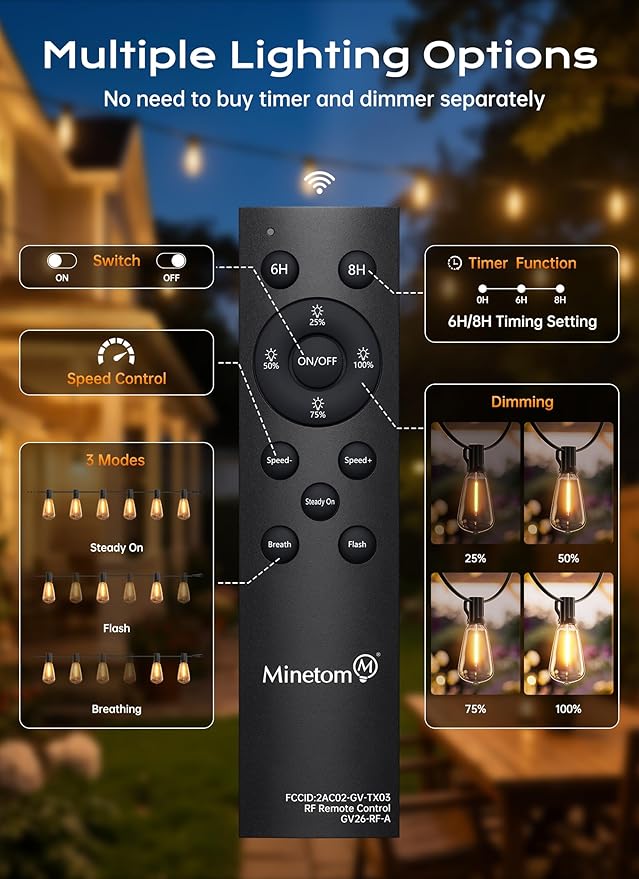 Minetom 152FT Outdoor String Lights - Image 5