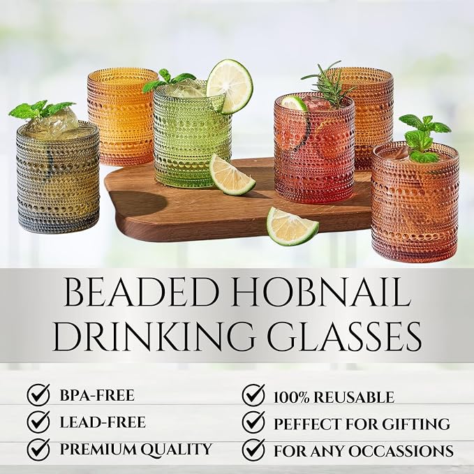 Hobnail Beaded Highball Drinking Tumbler Glasses | Set of 6 | Color, Vintage - Image 3