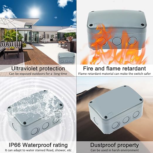 IP66 Weatherproof Electrical Project Boxes in Grey, Nineleaf PVC/ABS Plastic - Image 9