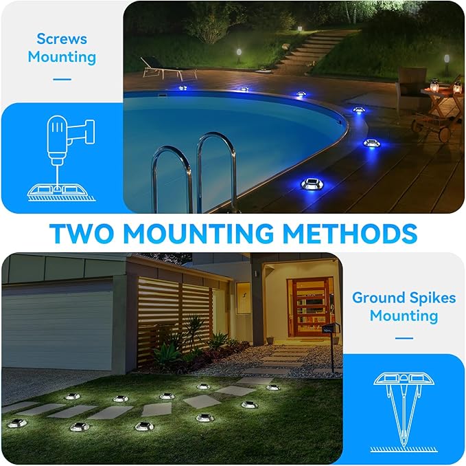 AGPTEK Solar Driveway Light 1 Pack, 2 Colors in 1 Outdoor Solar Deck Dock Marine Waterproof LED Driveway Marker Security Lights for Outside Pathway,Boat Dock,Step,Walkway,Path,Garden
