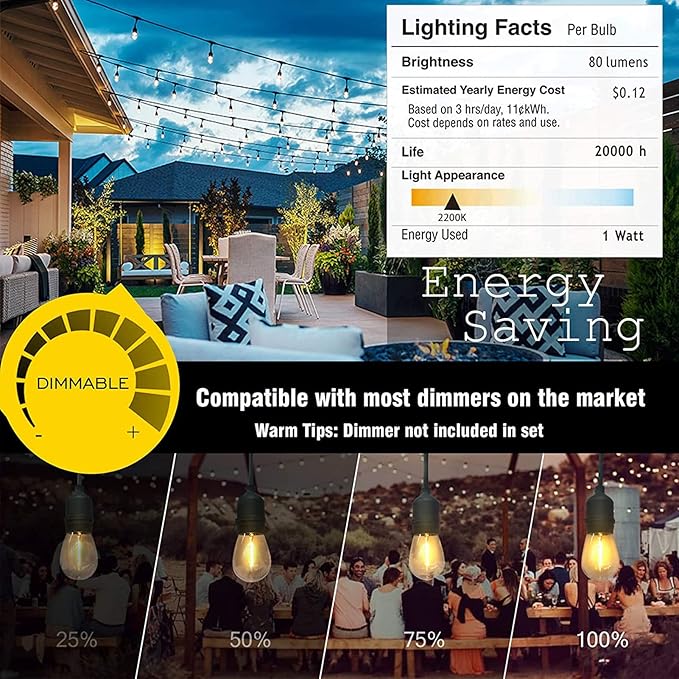 Achin Outdoor String Lights 96FT Waterproof IP65 LED Patio Lights - Image 6