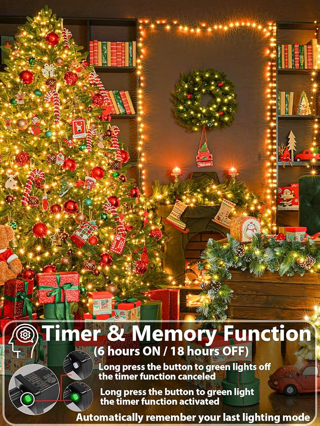 33 FT 100 LED Christmas String Lights Indoor Outdoor, Memory Function & Timer & - Image 3