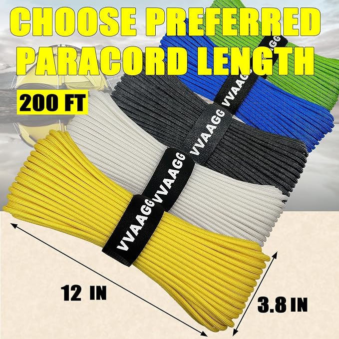 VVAAGG 1000 Paracord Rope 200FT, 4mm Utility Parachute Cord 12 Strand Nylon Rope - Image 4