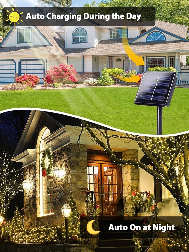 2 Pack Total 400 LED Solar Christmas Lights Outdoor, Solar String Lights - Image 2