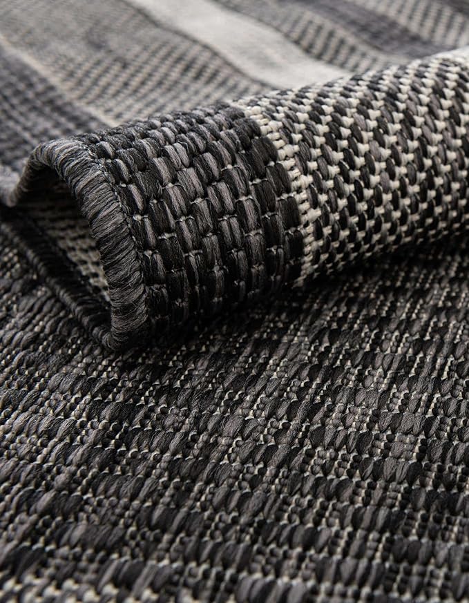 Unique Loom Outdoor Border Collection Area Rug - Soft Border (2' x 8' Runner, Black/ Ivory)