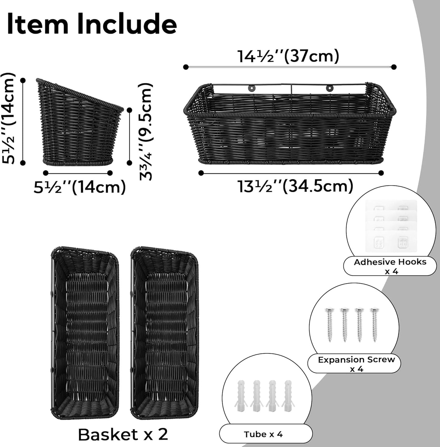 GRANNY SAYS Wicker Hanging Basket, 2 Pack Wall Basket for Kitchen, Fruit and Vegetable Storage Cabinet, Pantry Storage Spice Organization for Cabinet, Adhesive Shelf for Bathroom, Black