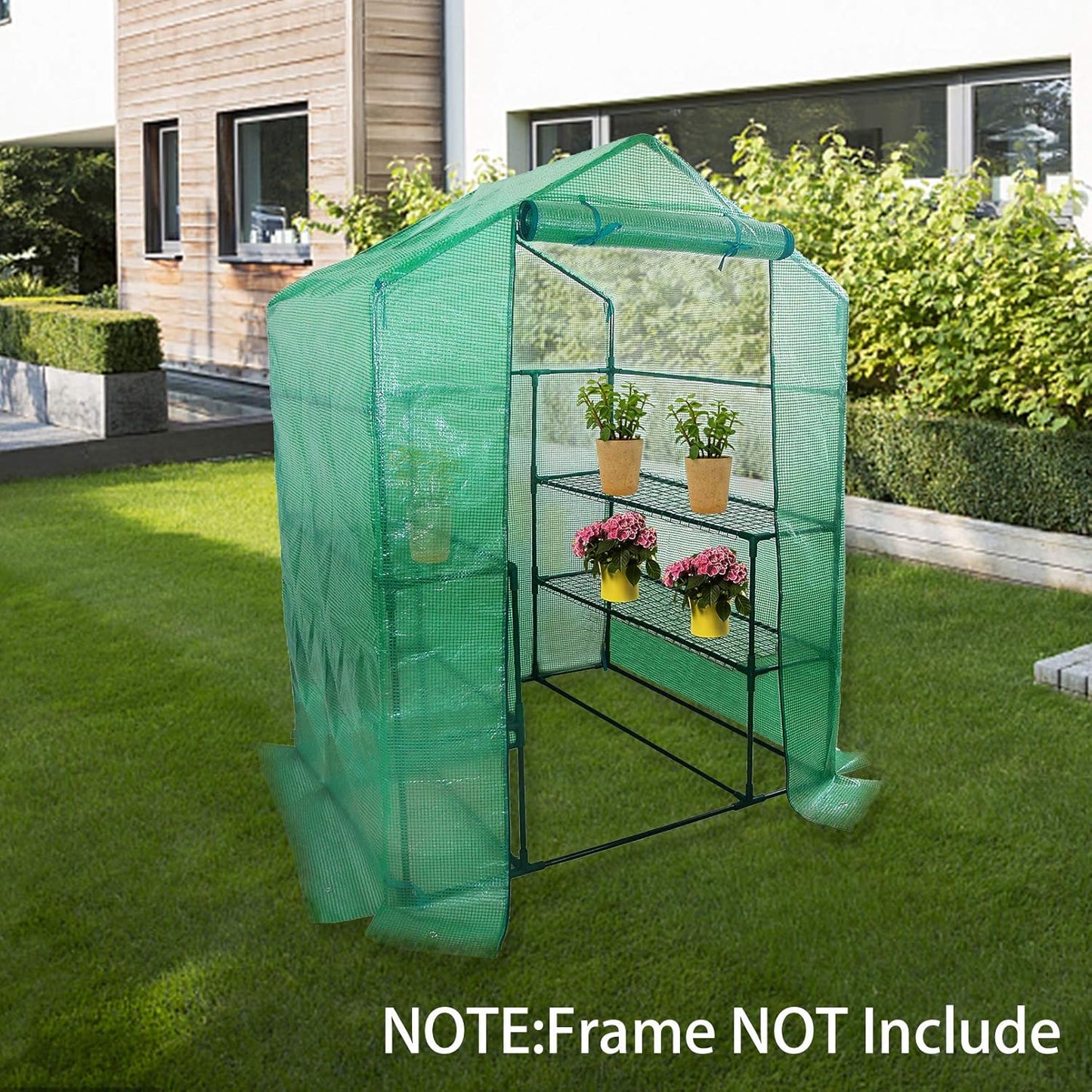 Walk-in Greenhouse Replacement Cover with Roll-Up Zipper Door- 56"x56"x76" PE Plant Gardening Greenhouse Cover for Gardening Plants Cold Frost Protection Wind Rain Proof (Frame Not Include)