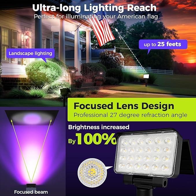 Color Changing Solar Spot Lights Outdoor Waterproof for Flag, Tree, House, Garden, Yard, Landscape Spotlights for Accent Uplighting Halloween Christmas Decorations-4 Pack