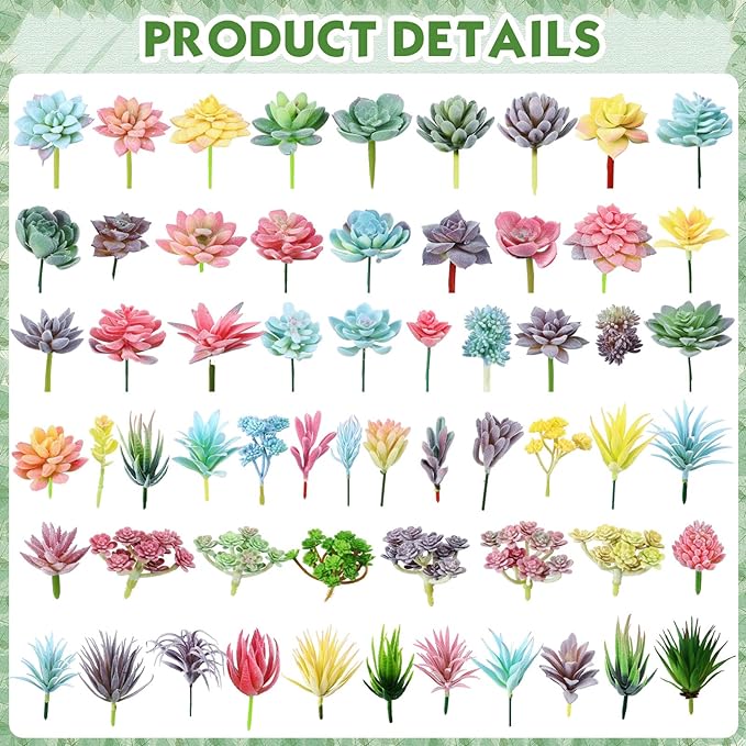 Tigeen 120 Pcs Artificial Plastic Succulents Realistic Textured Assorted Decorative Fake Faux Succulents Unpotted for Lotus Landscape Garden Arrangement