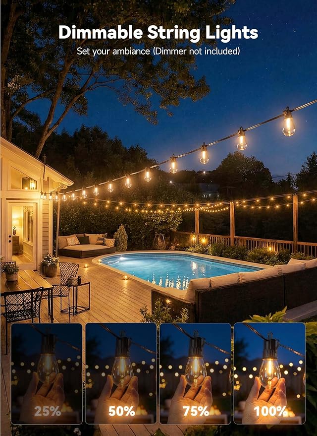 Minetom 164FT Outdoor String LED Patio Lights Waterproof, 52 Shatterproof S14 - Image 5