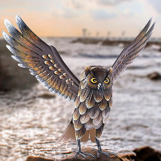 Natelf Garden Owl Sculptures & Statues, Standing Metal Bird Yard Art Sculpture for Patio Backyard Pond Outdoor Decorations