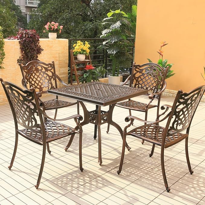 Outdoor Dining Chair Cast Aluminum Patio Chairs Set of 2 All-Weather Patio Dining Chair with Adjustable Feet for Backyard Garden (JL Chair)