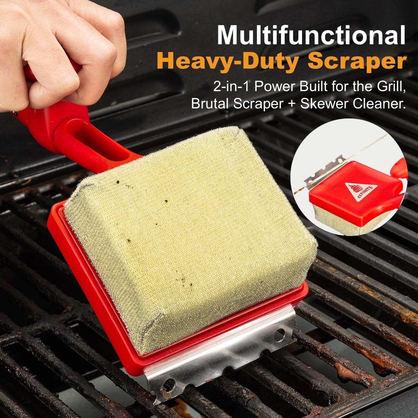 BBQ Grill Cleaner Brush, EEFINITE Steam Grill Brush for Outdoor Grilling with Replacement Scrub Sponge + Superior Scraper, Safe No Wire Bristle Barbecue Scrubber Brush for Grills Cleaning Tool