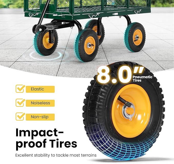 VIVOHOME Heavy Duty 550 Lbs Capacity Mesh Steel Garden Cart Folding Utility Wagon with Removable Sides (Green)