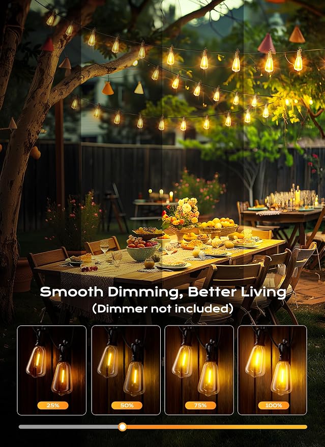 Brightown Outdoor String Lights, 100FT 50+2 LED ST38 LED Patio Lights - Image 4