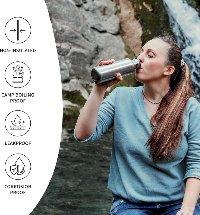 Bambaw Stainless Steel Water Bottles 32 oz, Non-insulated Single Wall Metal - Image 3