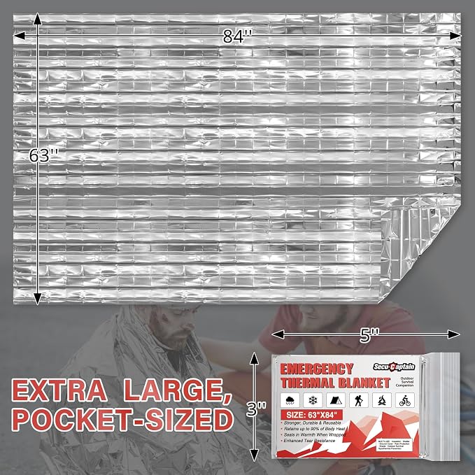 SecuCaptain Survival Emergency Thermal Blankets: 50 Pack Extra Large 84” x63” - Image 3