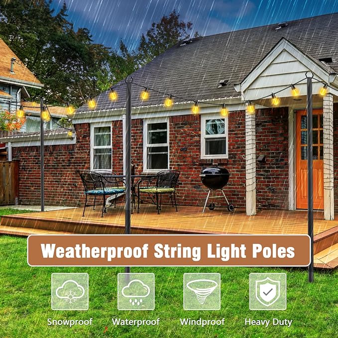 NUERPO 6 Pack String Light Poles, Metal Poles - Image 5