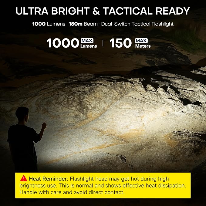 EDC Tactical Flashlight, Flat Flashlights Rechargeable, Dual-Switches LED Small - Image 5