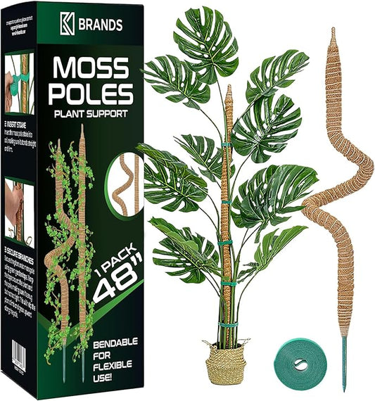 48'' Bendable Moss Pole Monstera Plant Support for Climbing Indoor Plants - Stakes for Potted Climbers - Tall Sticks Indoor Trellis for Houseplants - Accessories for Monstera Pot