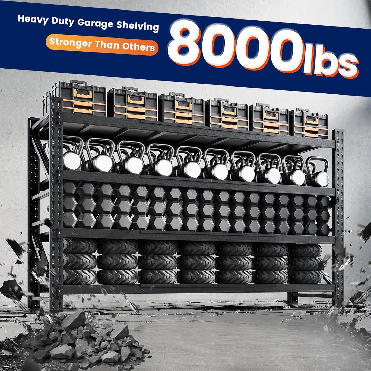 Yizosh 68" W Metal Garage Storage Shelves,Heavy Duty Adjustable Steel Organization Shelving,Utility Rack Shelf,68" W x 24" D x 63" H for Basement,Warehouse,Industrial