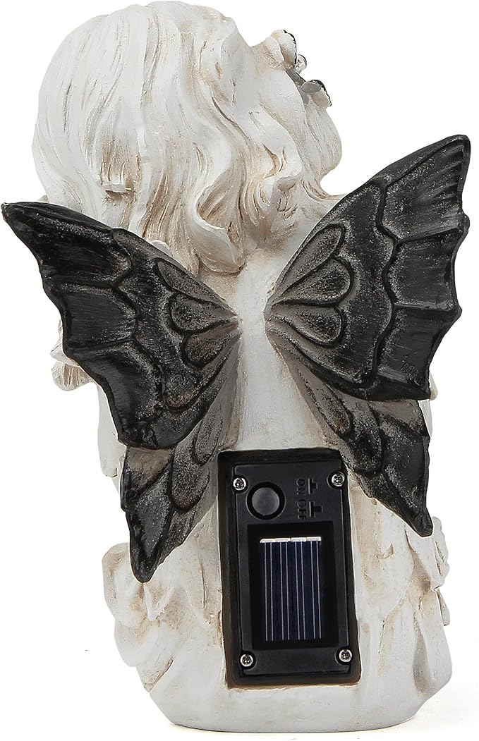 Leekung Ivory White Resin Sculpture, Angel Figurine with Solar Powered Lights for Outdoor Decor, Garden Decorations & Memorial Gifts