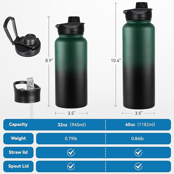 VEGOND 40 oz Insulated Water Bottle Stainless Steel Metal Water Bottles - Image 4