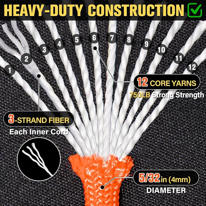 Paracord Rope 750 lb - 200ft 5/32" Parachute Cord 4MM 12-Strand para Cord - - Image 3