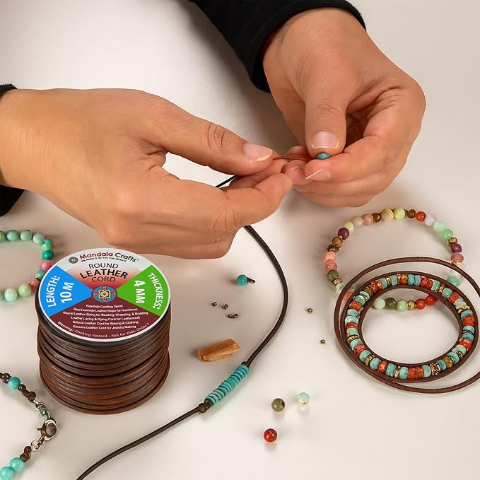 Mandala Crafts Round Genuine Cream Leather Cord - Image 6