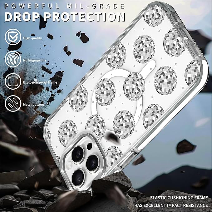 Case for iPhone 13 Pro Max, Disco Ball Grayish White Phone Case Design，for - Image 5