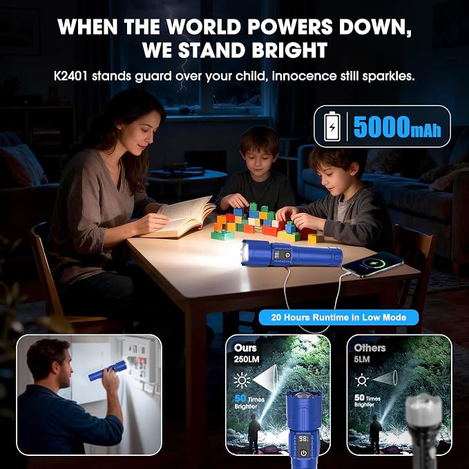 Rechargeable Tactical Flashlights 2000 High Lumens - 5000mAh Super Bright LED - Image 2