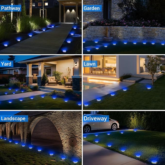 Peasur Solar Ground Lights Outdoor, 12 Pack Flat Solar Powered Disc Lights - Image 6