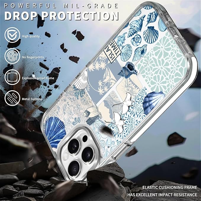Case for iPhone 14 Pro, Sea Life Ocean Waves Seashell Collage Phone Case - Image 5