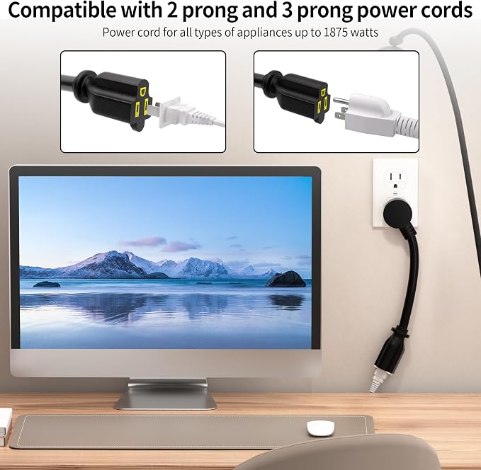 Vockjour 6 FT 3 Pack Black Low Profile Flat Plug 14 Gauge Heavy Duty Extension - Image 4