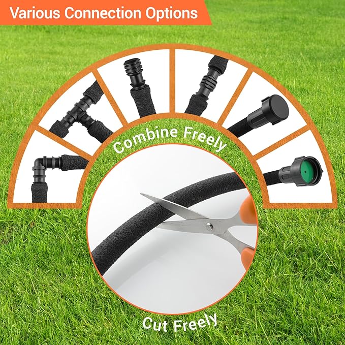 MAMIZO Soaker Hose Kit 100 ft 1/2", Solid Brass Connectors Rubber Longer Lasting, Heavy Duty Drip Hose to Save 70% Water, Soaker Hose for Garden, Lawn and Yard