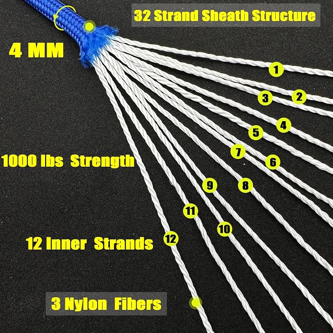 VVAAGG 1000 Blue Paracord Rope 100FT, 4mm Parachute Cord Utility 12 Strand - Image 2