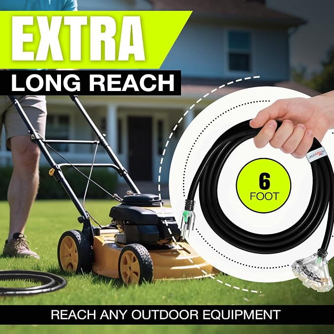 6ft Outdoor/Indoor Extension Cord 3-Outlet 12/3 Gauge Extra Heavy Duty 3 Prong - Image 6