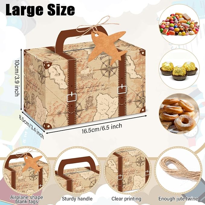 24Pcs Large Suitcase Party Favor Boxes Travel The Map Paper Treat Box - Image 3