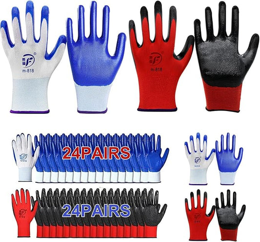 48 Pairs Garden Gloves for Women Men Breathable Rubber Coated Yard Safety Work Thorn Proof Work Gloves
